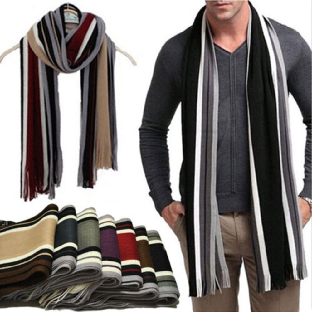 Muffler Men Wool - Kasjmier Heren Gestreepte Sjaal Mode Dikke