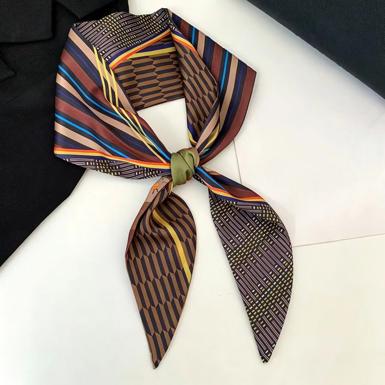 Silk Neck Scarf - Luxe Print Lang Haarlint Bevel Zijden