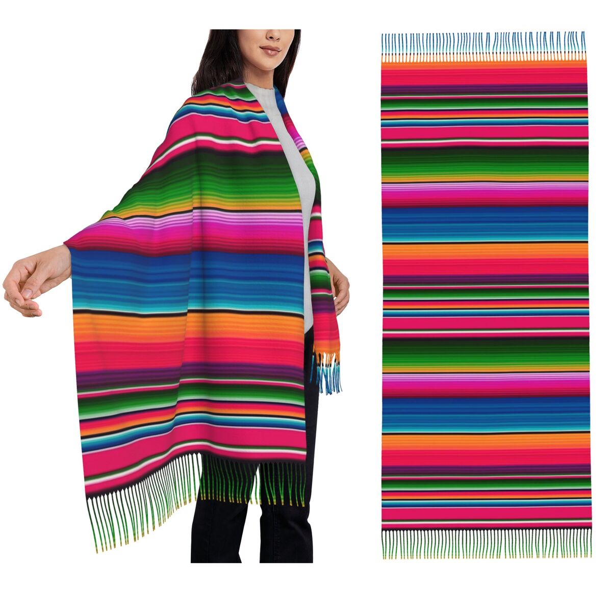 Woven Scarf Blanket - Mexicaanse Deken Gestreepte Fiesta Serape Sjaal