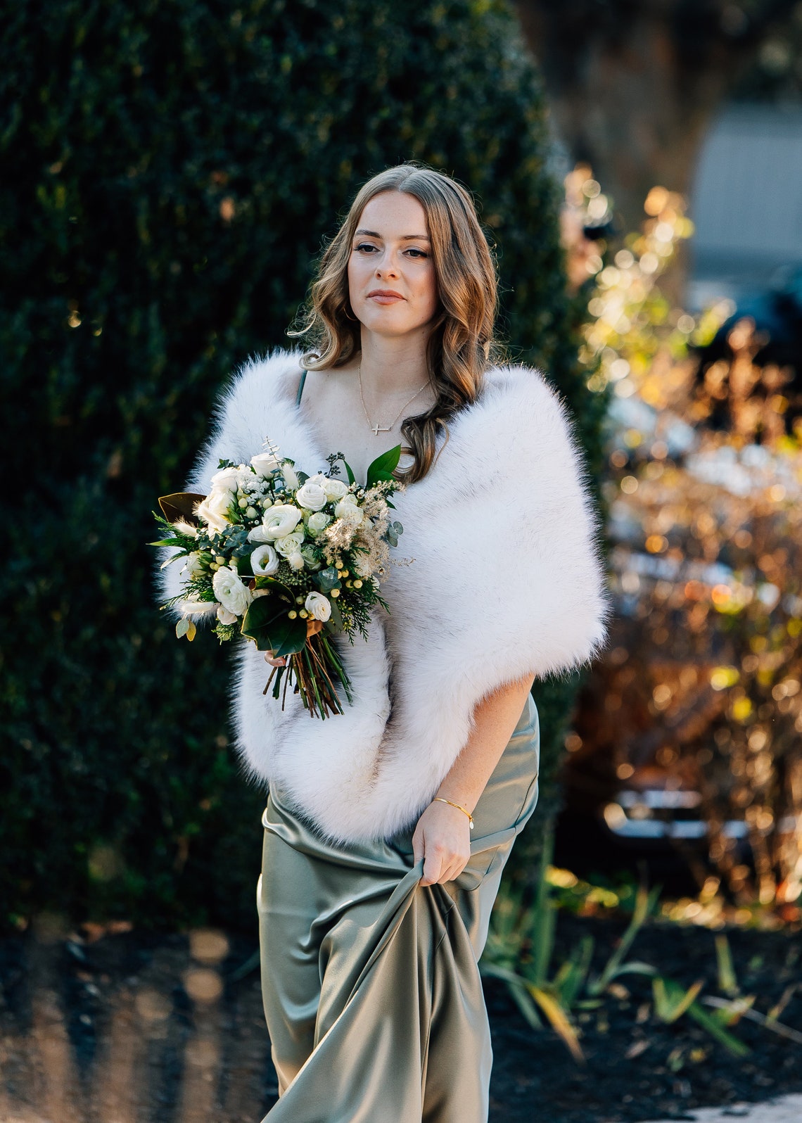 Stole Wedding Shawl - Ivoor Met Zwarte Tips Faux Fur